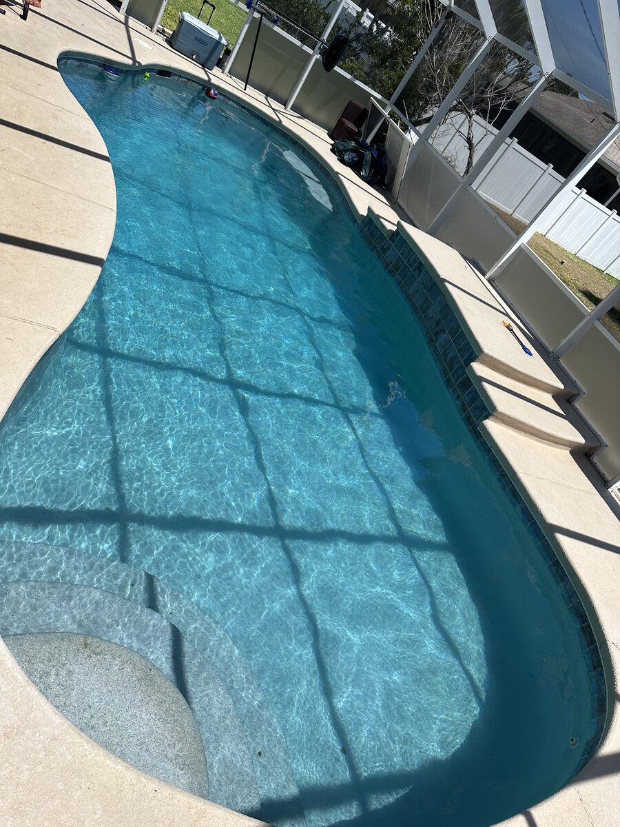 Same pool restored to crystal-clear water after weekly service